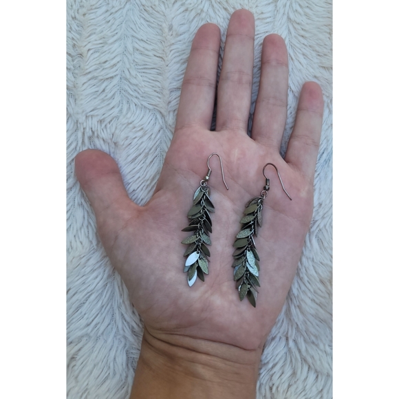 Linear Leaf Drop Earrings - Picture 12 of 17